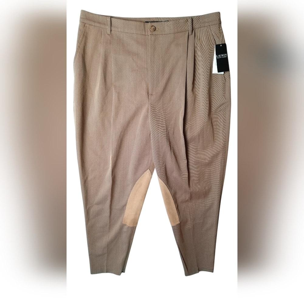 NWT! Lauren Ralph Lauren Pants Womans 14 Brown Wool Blend Pleated Business